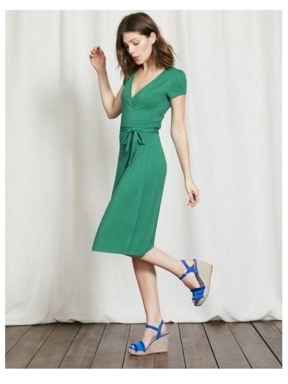 Boden Green Short Sleeve True Wrap Dress Size 6 Spring Summer Classic Casual